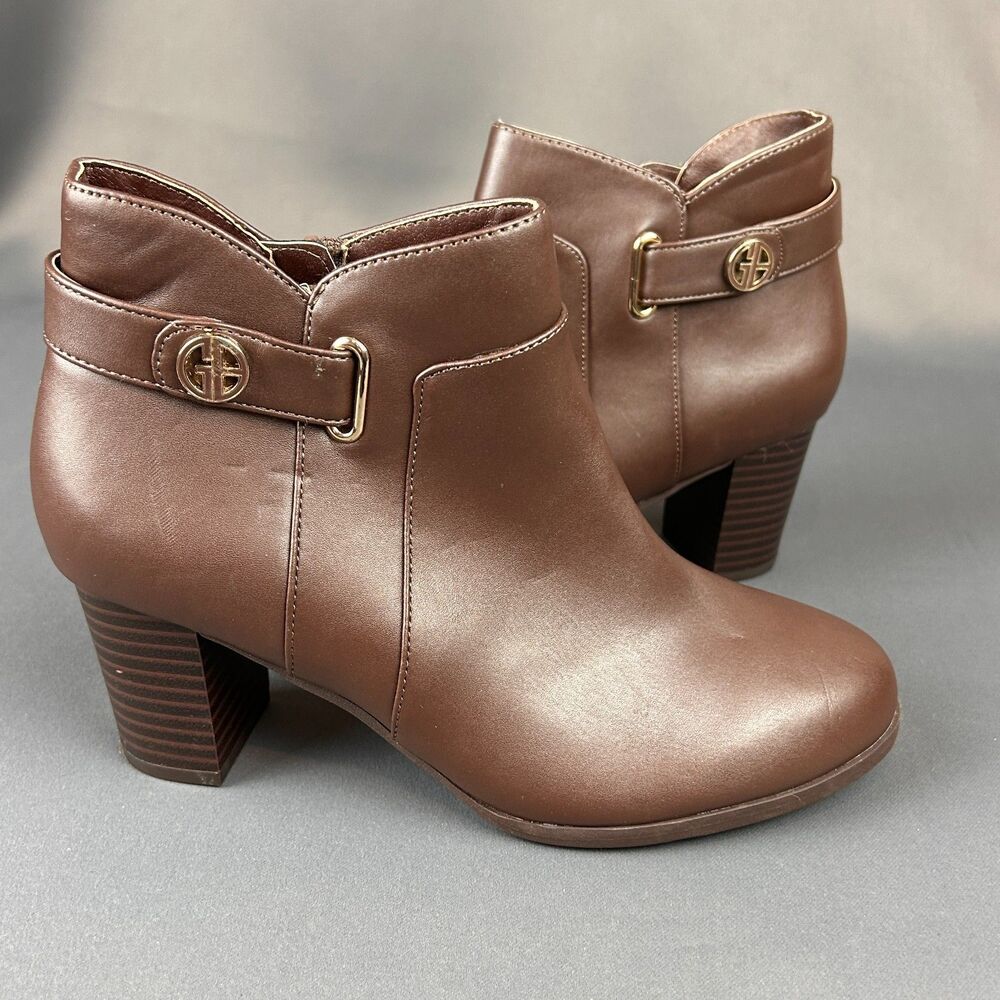 Giani Bernini Womens Artemy Block Heel Side Zip Booties Shoes Brown 6M NEW - Picture 15 of 16